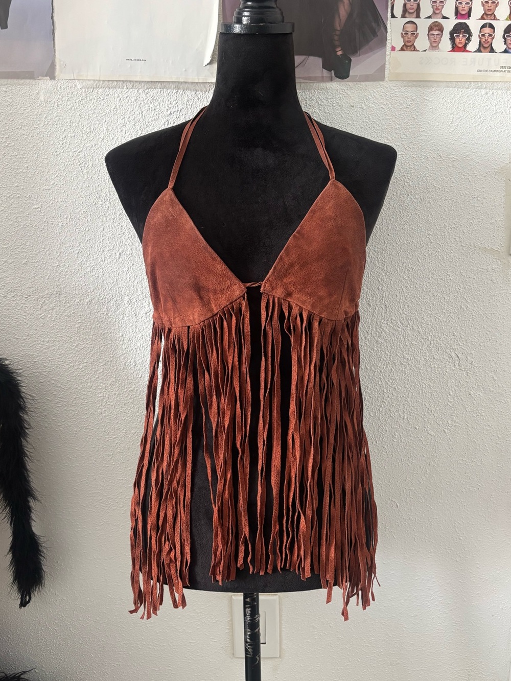 Forever 21 Rust Brown Suede Fringe Halter Camisole